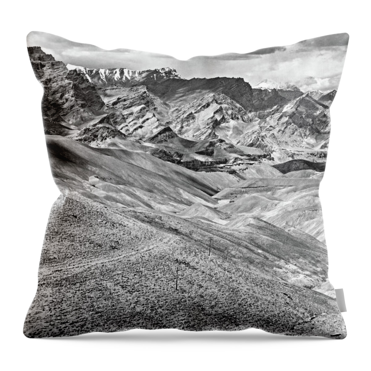 Adakh Throw Pillow featuring the photograph The Road to Ladakh 2 bw by Steve Harrington