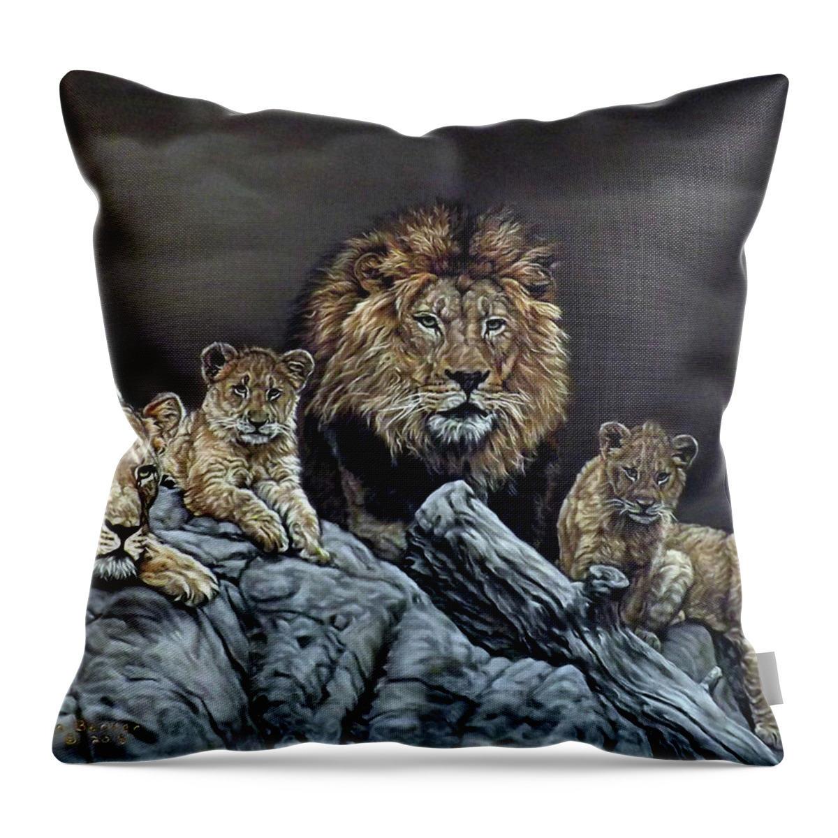 Lions Throw Pillow featuring the pastel The Royal Family by Linda Becker