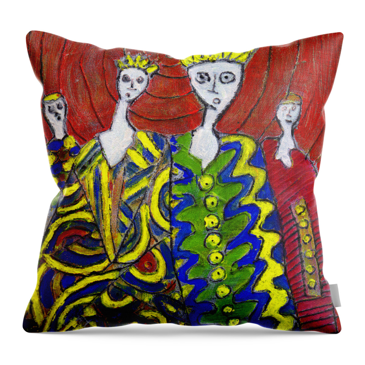 Abstract Throw Pillow featuring the painting The Royal Sisters by Wayne Potrafka