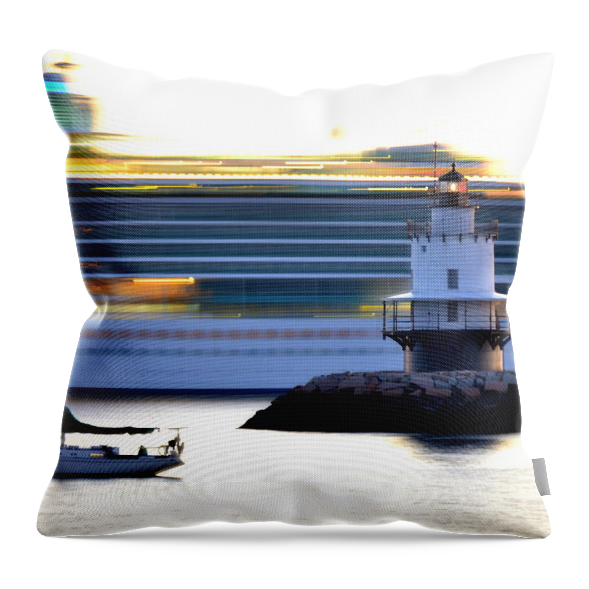 Lighthouse Throw Pillow featuring the photograph The Sailboats and the Cruise Ship by Colleen Phaedra