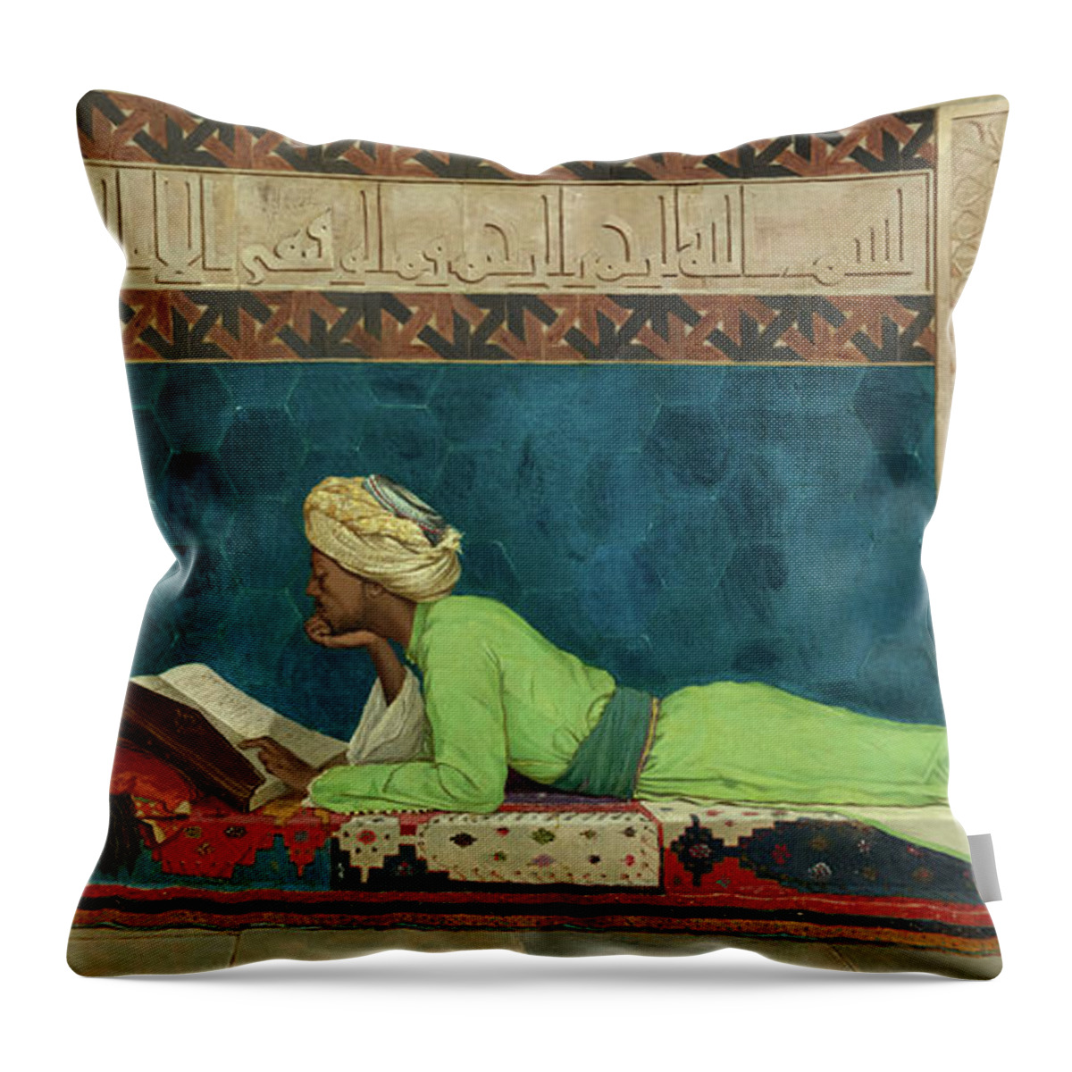 The Scholar Throw Pillow featuring the painting The Scholar by Osman Hamdi Bey