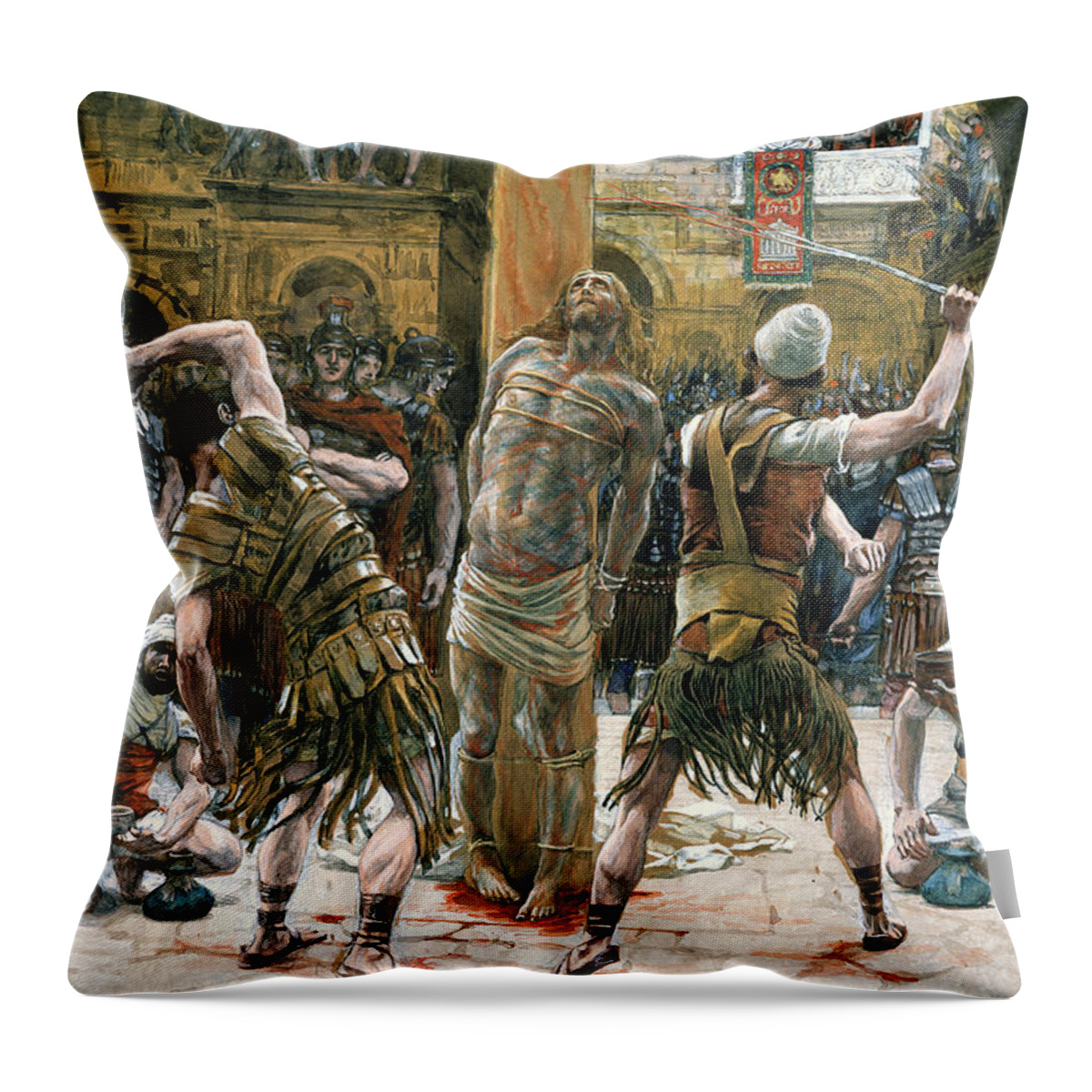 Whips Throw Pillow featuring the painting The Scourging by Tissot