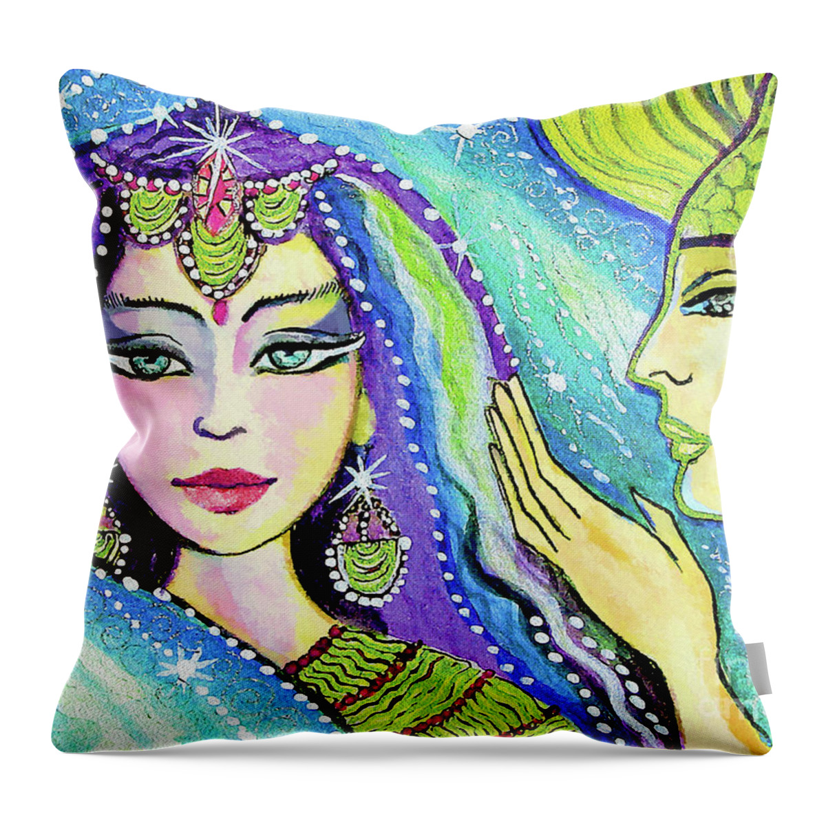Indian Goddess Throw Pillow featuring the painting The Secret by Eva Campbell