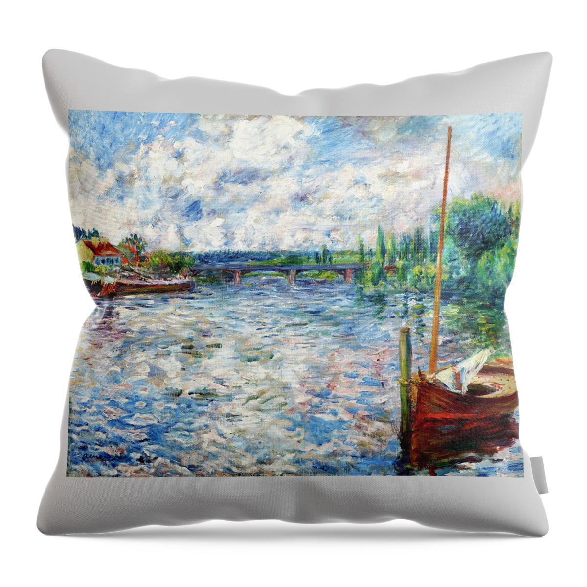 The Seine At Chatou Throw Pillow featuring the painting The Seine At Chatou by Pierre Auguste Renoir 1874 by Movie Poster Prints