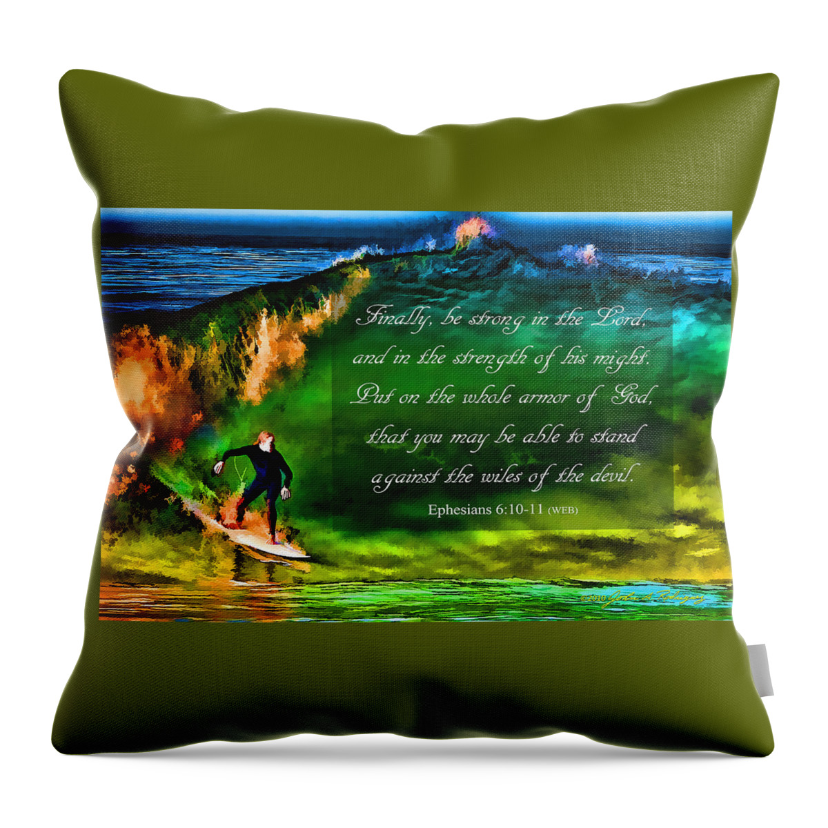 Surfer Throw Pillow featuring the photograph The Shadow Within With Bible Verse by John A Rodriguez