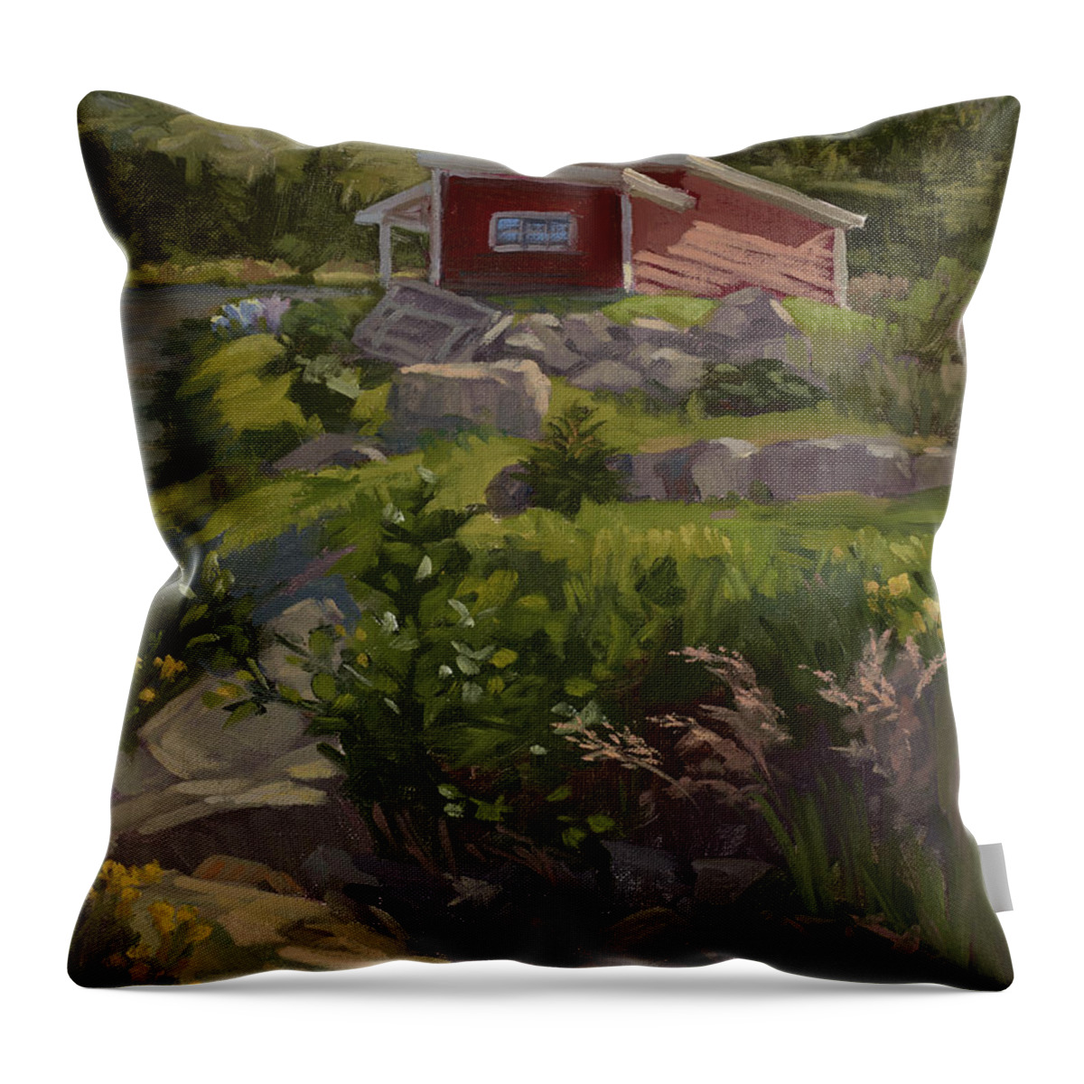 Red Throw Pillow featuring the painting The Shed by Jane Thorpe