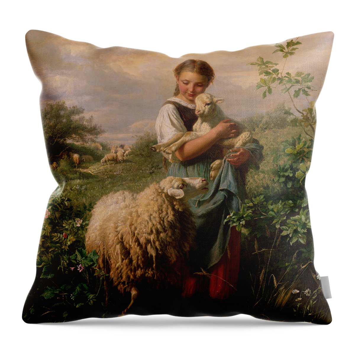 #faatoppicks Throw Pillow featuring the painting The Shepherdess by Johann Baptist Hofner