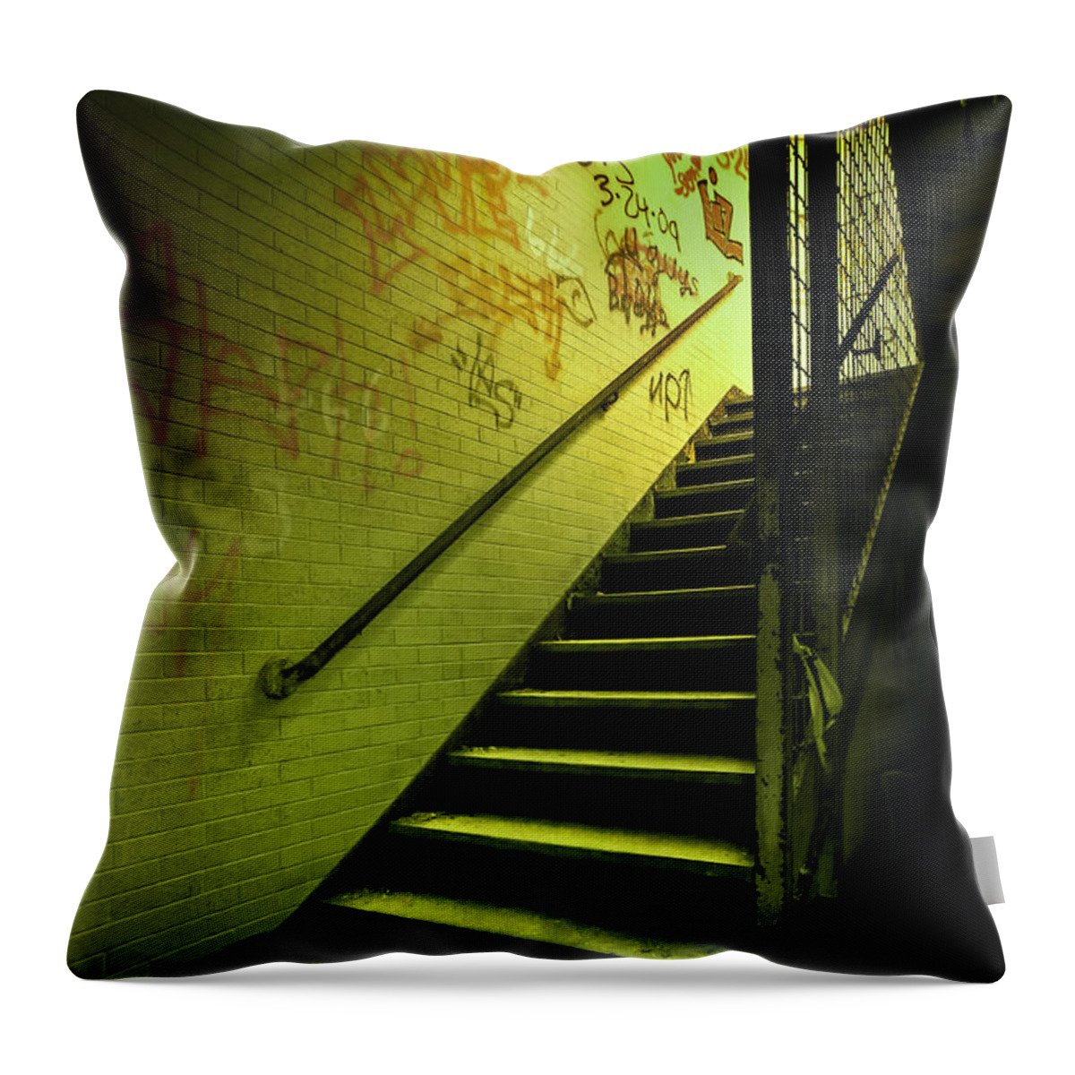 Stair Throw Pillow featuring the photograph The Shining Darkness by Evelina Kremsdorf