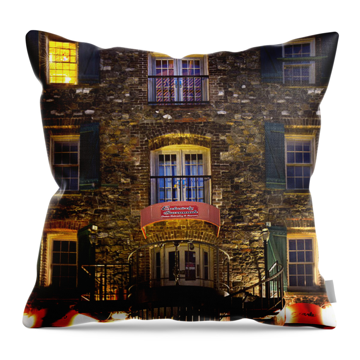 Savannah Throw Pillow featuring the photograph The Shoppes of River Street by Mark Andrew Thomas