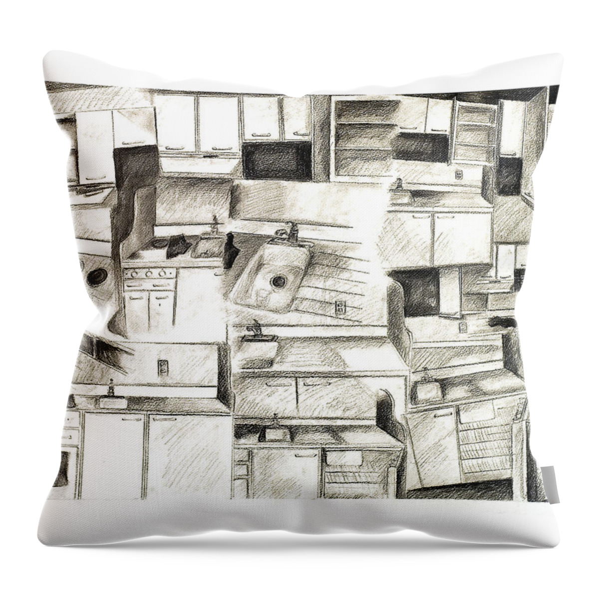 Charcoal Drawing Throw Pillow featuring the drawing The Sink Exploded by Katia Von Kral