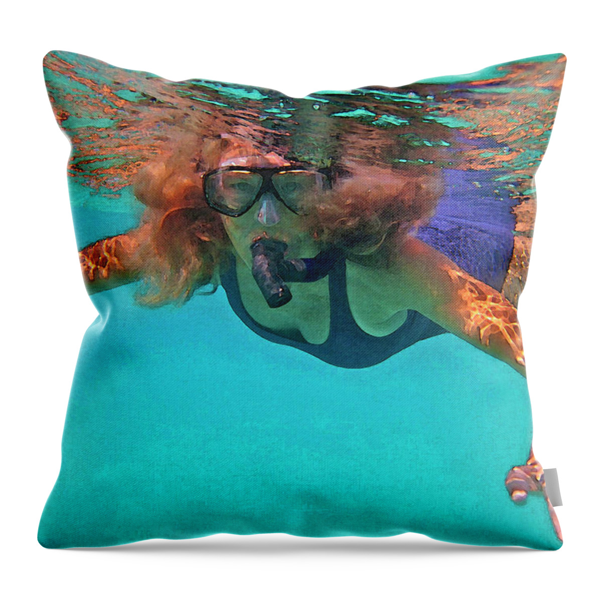 Woman Snorkeling Throw Pillow featuring the photograph The Snorkeler by Bette Phelan