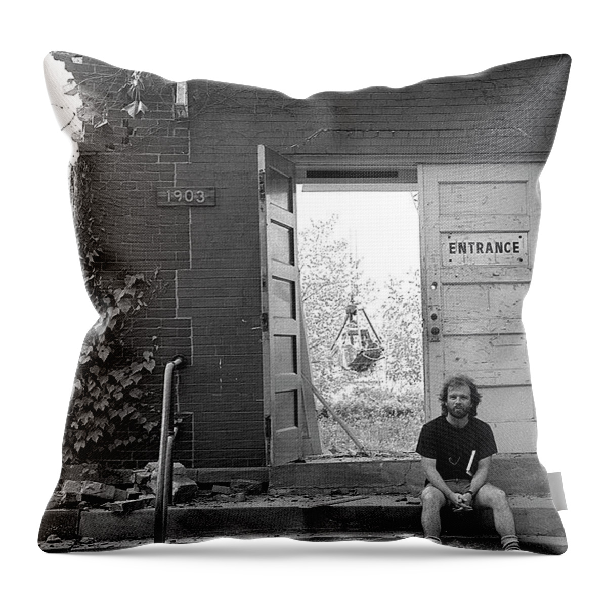 Northwestern University Throw Pillow featuring the photograph The Speech Annex and Peter Steven, 1980 by Jeremy Butler
