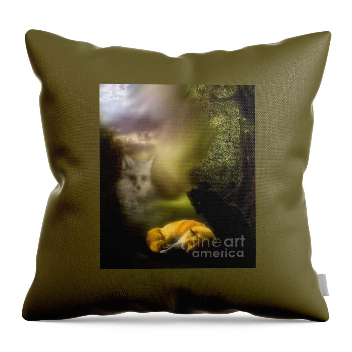 Fox Throw Pillow featuring the digital art The Spirit Watches by Scarlett Royale