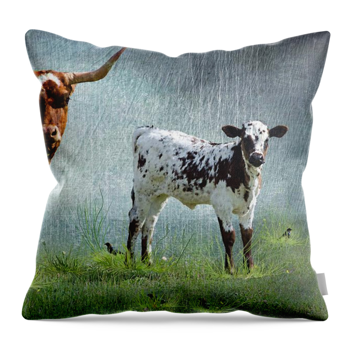 Agriculture Throw Pillow featuring the digital art The spotted calf by Debra Baldwin
