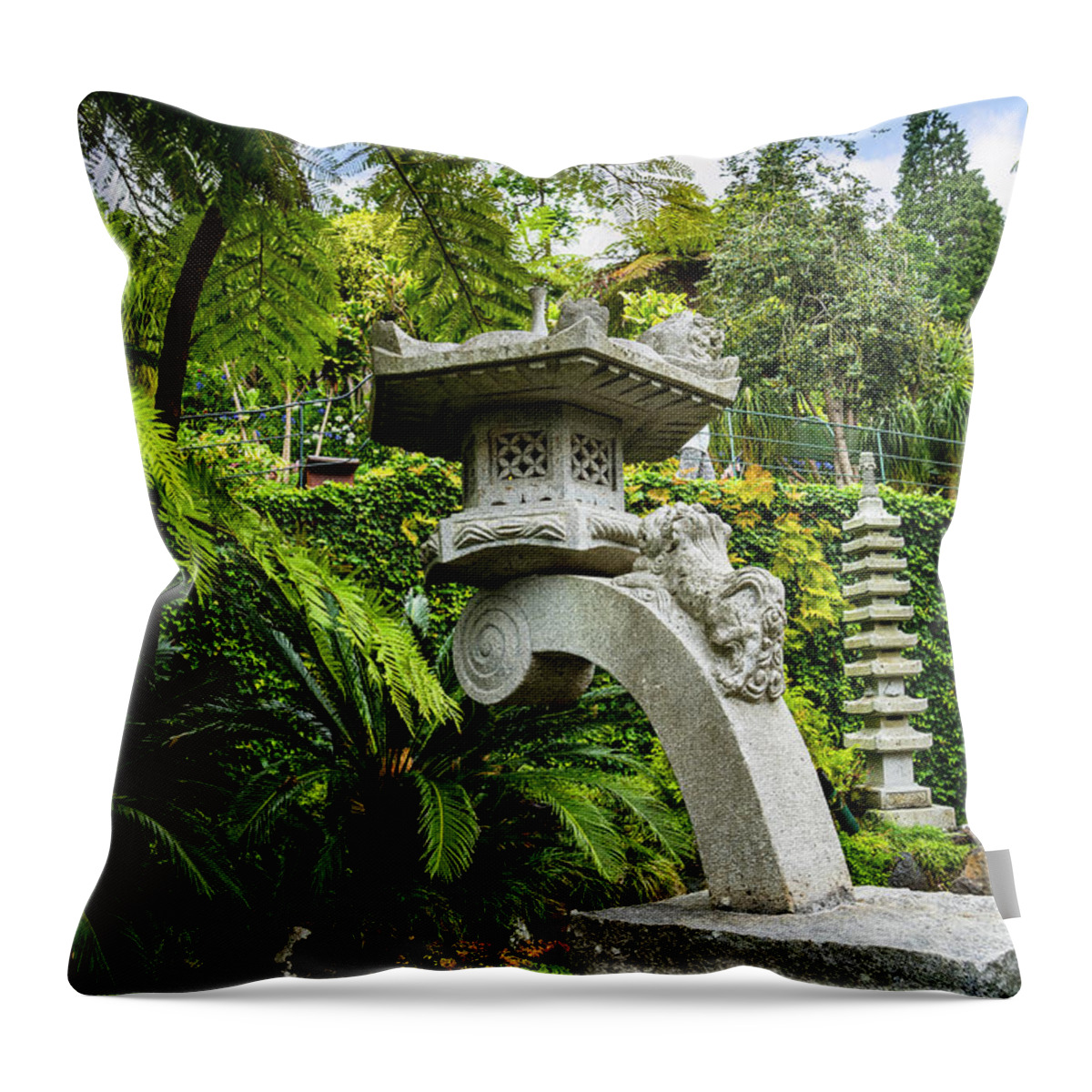 Tropical Throw Pillow featuring the photograph The Stone Lantern by Brenda Kean