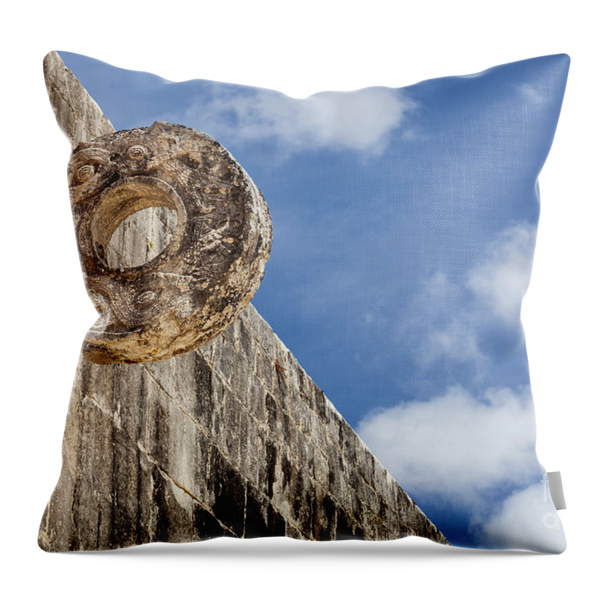 Art And Craft Throw Pillow featuring the photograph The Stone Ring at the Great Mayan Ball Court Of Chichen Itza by Bryan Mullennix
