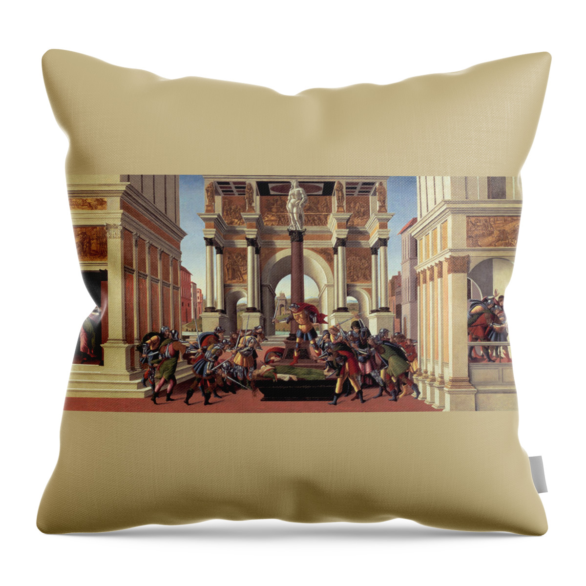 Sandro Botticelli Throw Pillow featuring the painting The Story of Lucretia by Sandro Botticelli