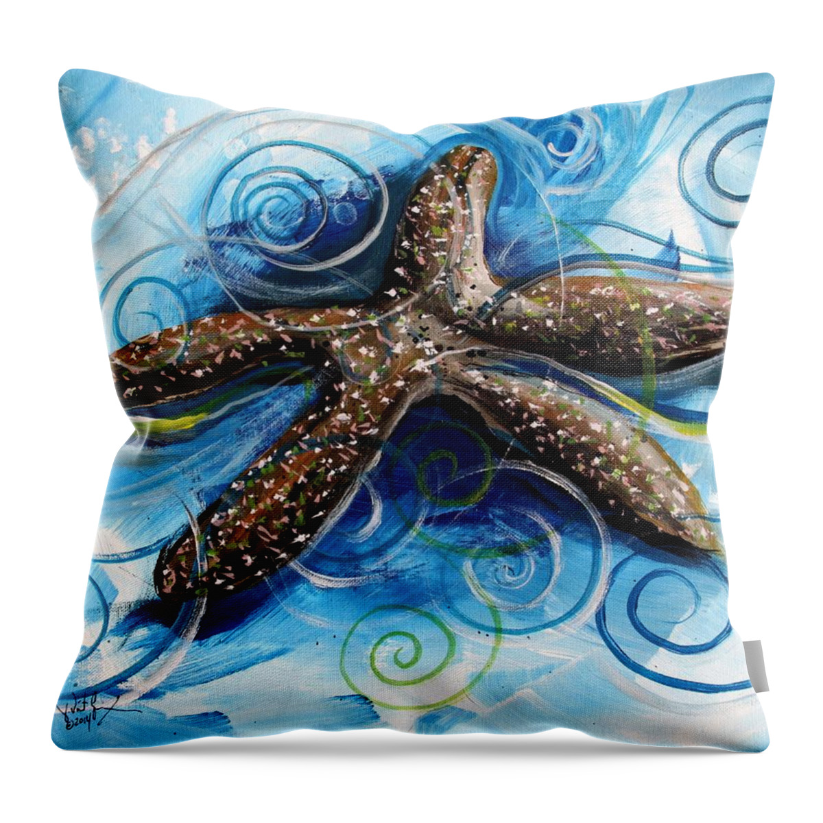 Star Fish Throw Pillow featuring the painting The Story of the World's Ugliest Starfish by J Vincent Scarpace
