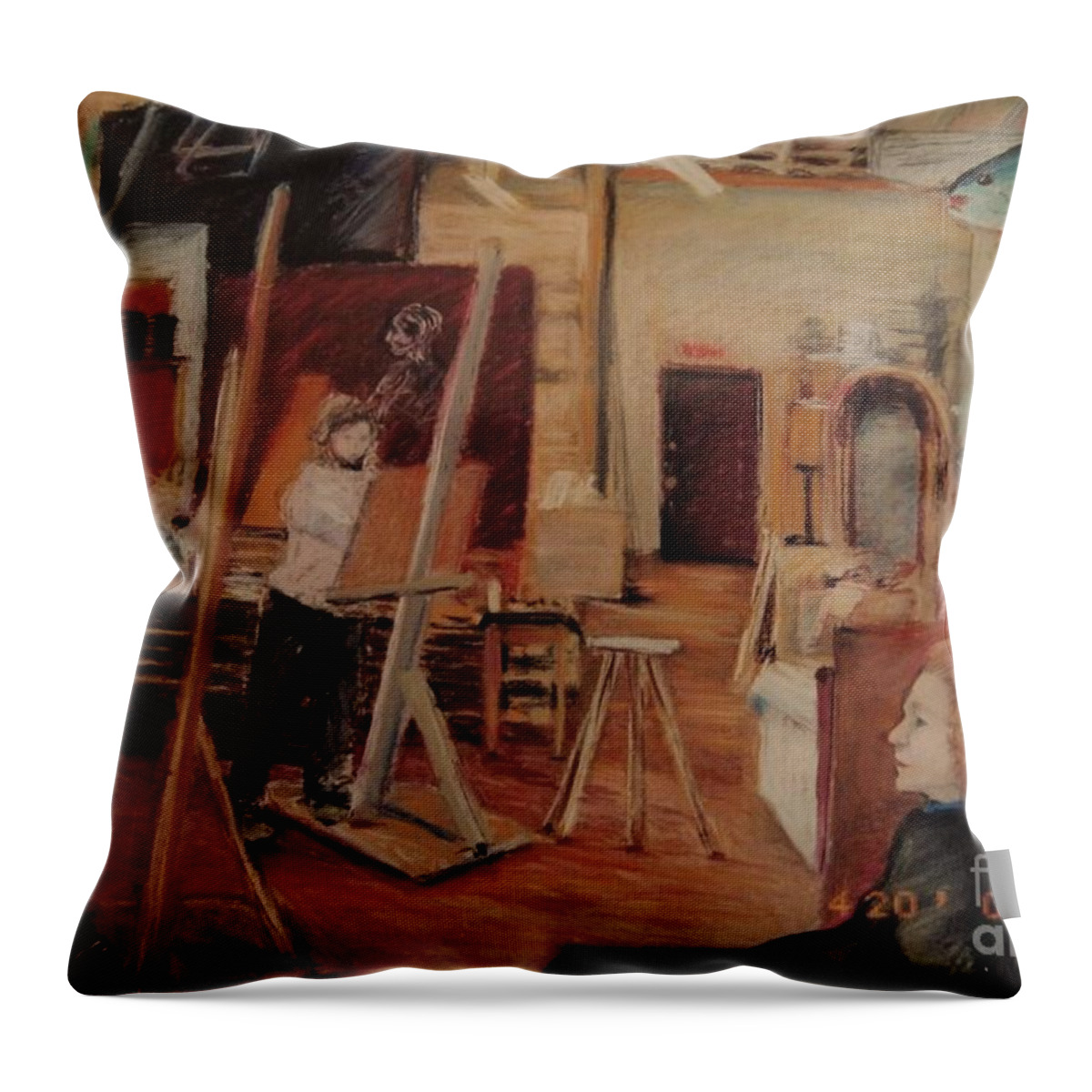 Pastel Painting Throw Pillow featuring the pastel The Studio by Nancy Kane Chapman
