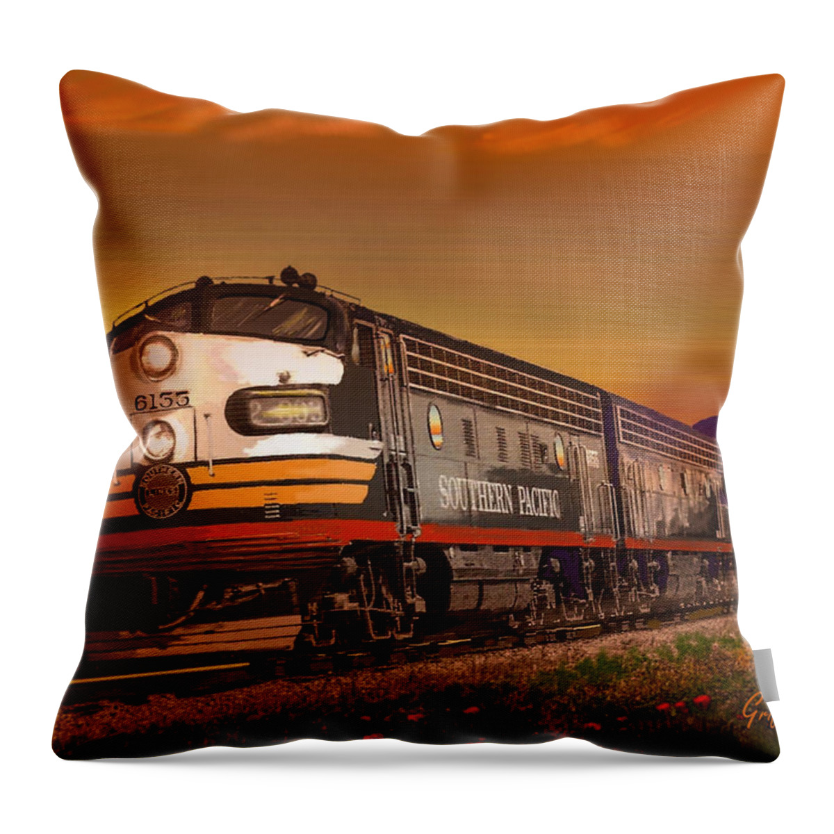 Trains Throw Pillow featuring the digital art The Summer of 1952 by J Griff Griffin