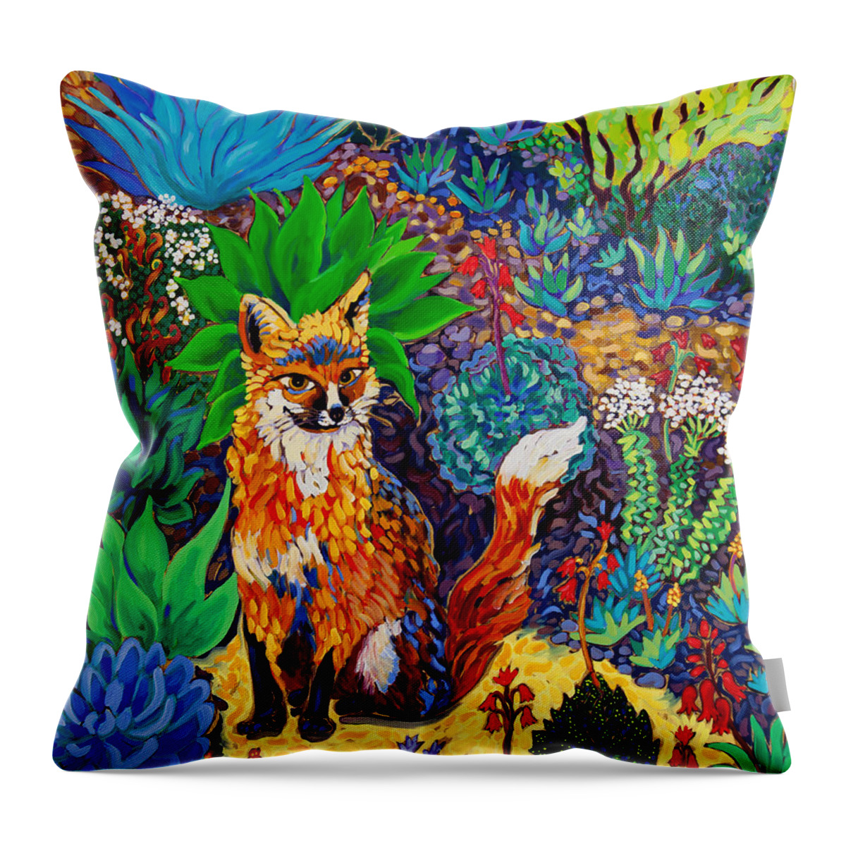Fox Throw Pillow featuring the painting The Sun Fox by Cathy Carey