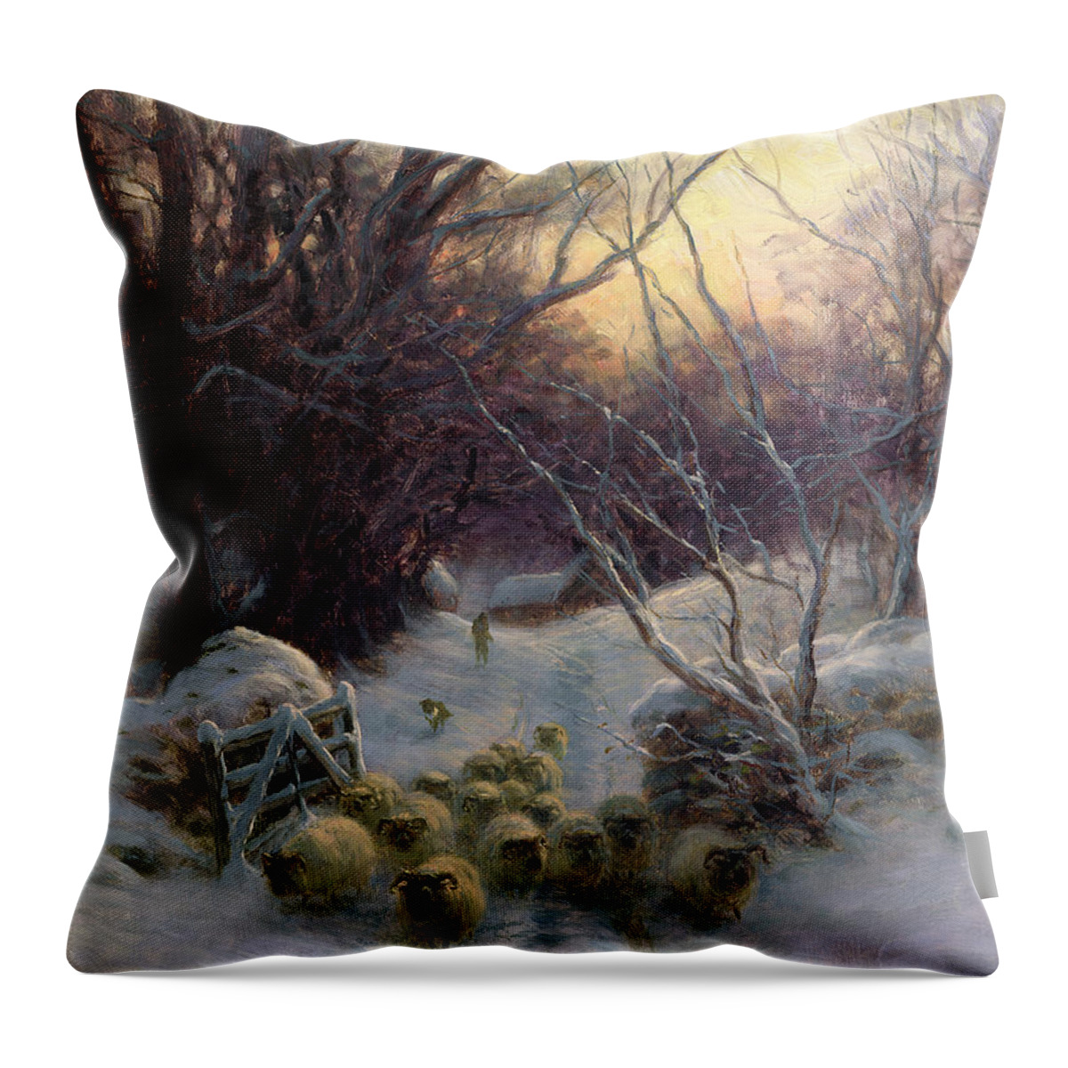 Winter Throw Pillow featuring the painting The Sun had closed the Winter Day by Joseph Farquharson