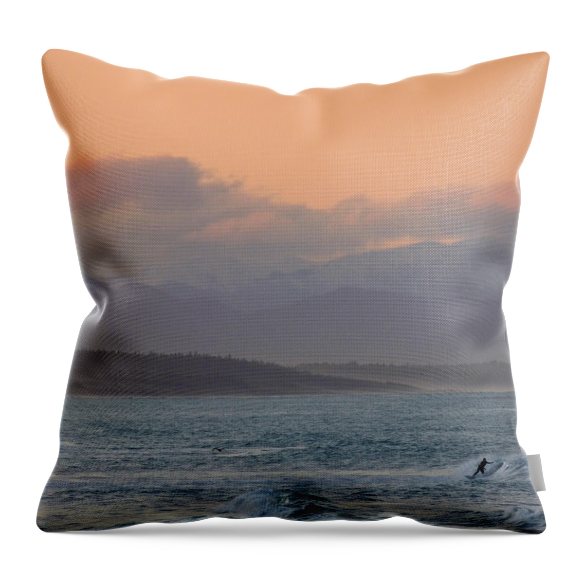 Blue Throw Pillow featuring the photograph The Sunset Surfer by Steve Taylor