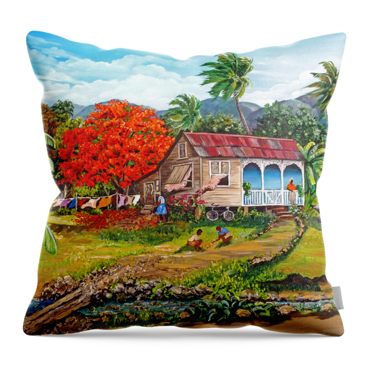 Tropical Scene Caribbean Scene Throw Pillow featuring the painting The Sweet Life by Karin Dawn Kelshall- Best
