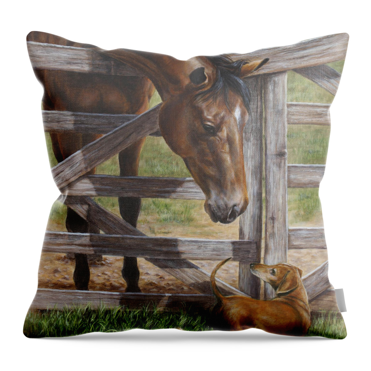 Horse Throw Pillow featuring the painting The Tall and Short of It by Kim Lockman
