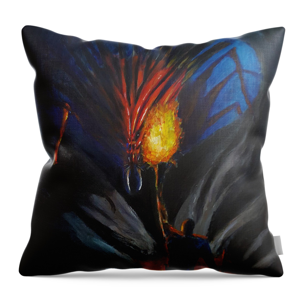 Fantasy Throw Pillow featuring the drawing The thing in the cave by Chris Benice