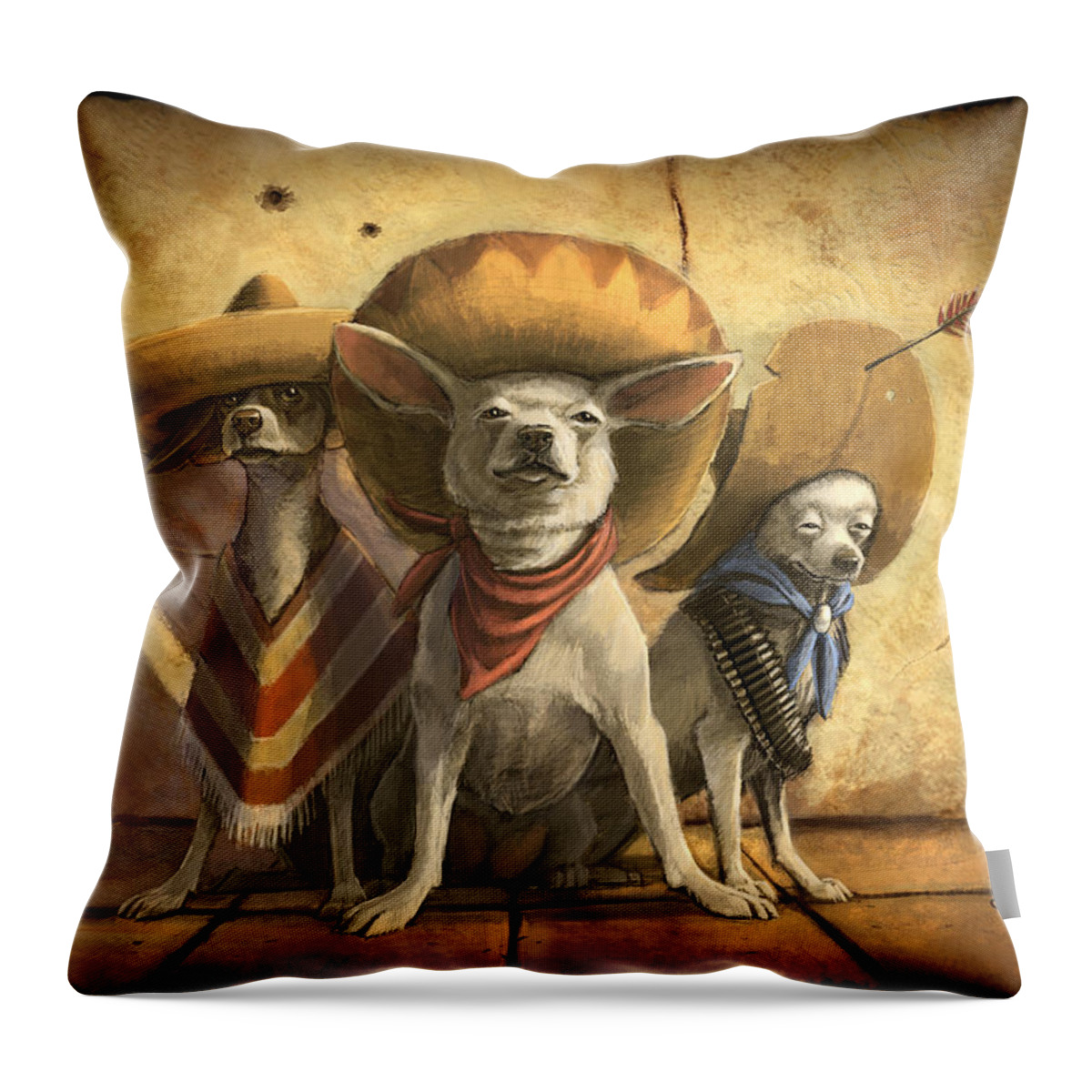Dogs Throw Pillow featuring the painting The Three Banditos by Sean ODaniels