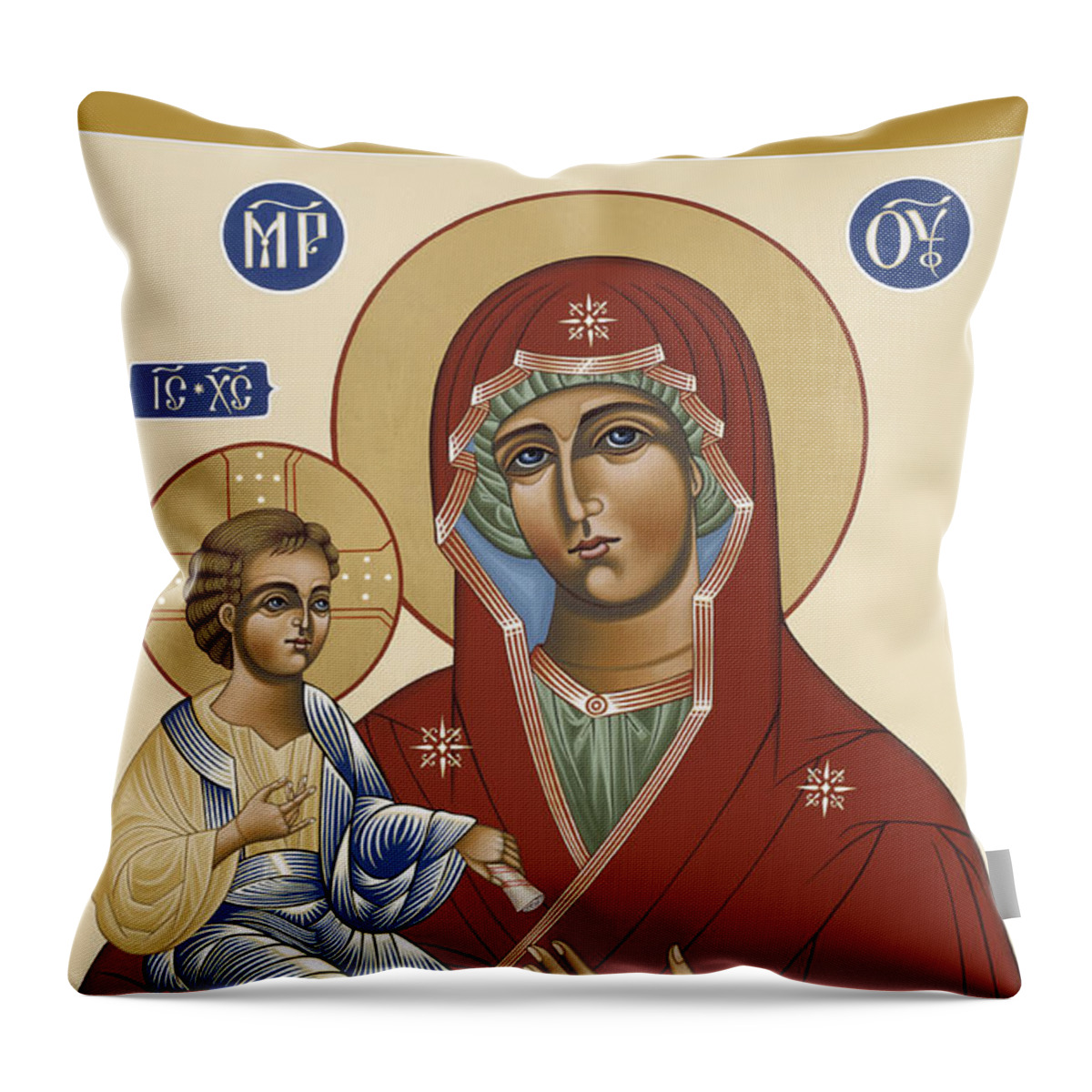 The Three Handed Mother Of God Throw Pillow featuring the painting The Three Handed Mother of God 102 by William Hart McNichols