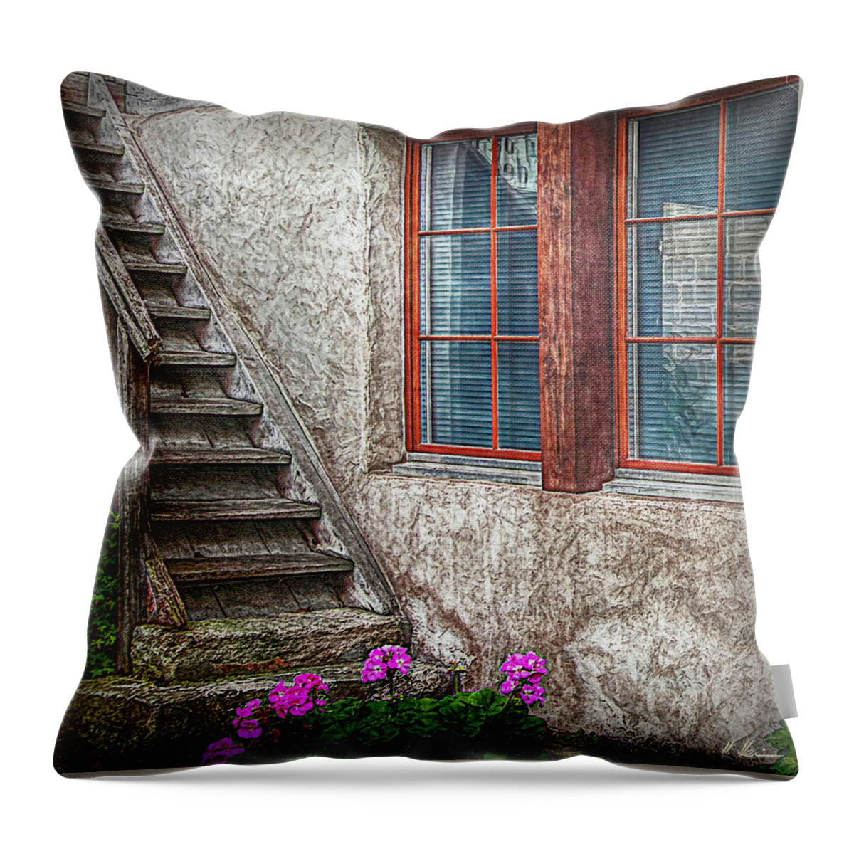 Switzerland Throw Pillow featuring the photograph The timbre Stair by Hanny Heim