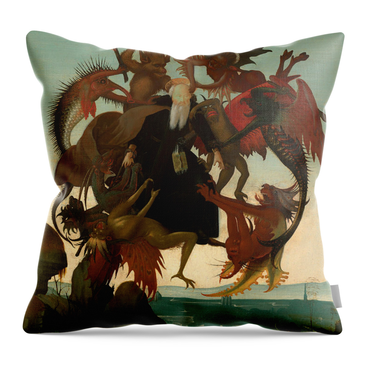 Painting Throw Pillow featuring the painting The Torment Of Saint Anthony by Mountain Dreams