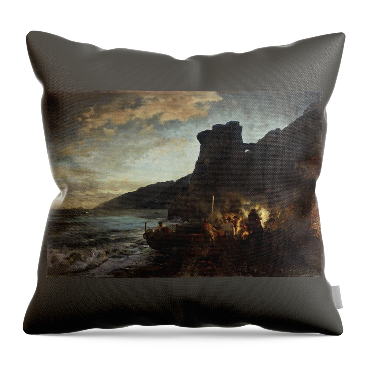 Oswald Achenbach Throw Pillow featuring the painting The Torre De Asturnu By Night by MotionAge Designs