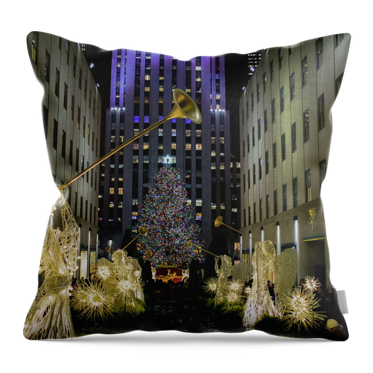 The Tree At Rockefeller Plaza Throw Pillow featuring the photograph The Tree At Rockefeller Plaza by Kenneth Cole