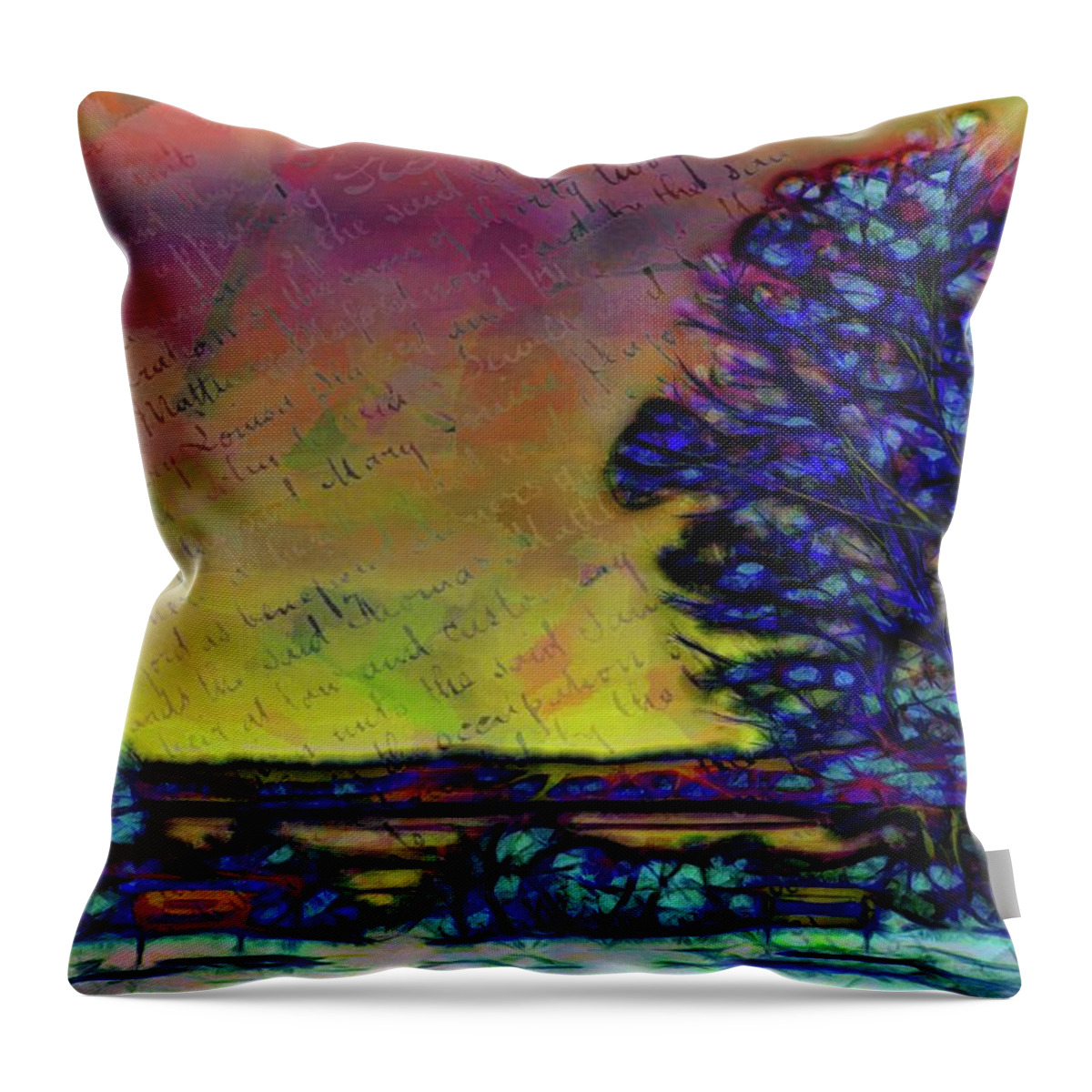 Abstract Throw Pillow featuring the digital art The tree in the park by Lilia S