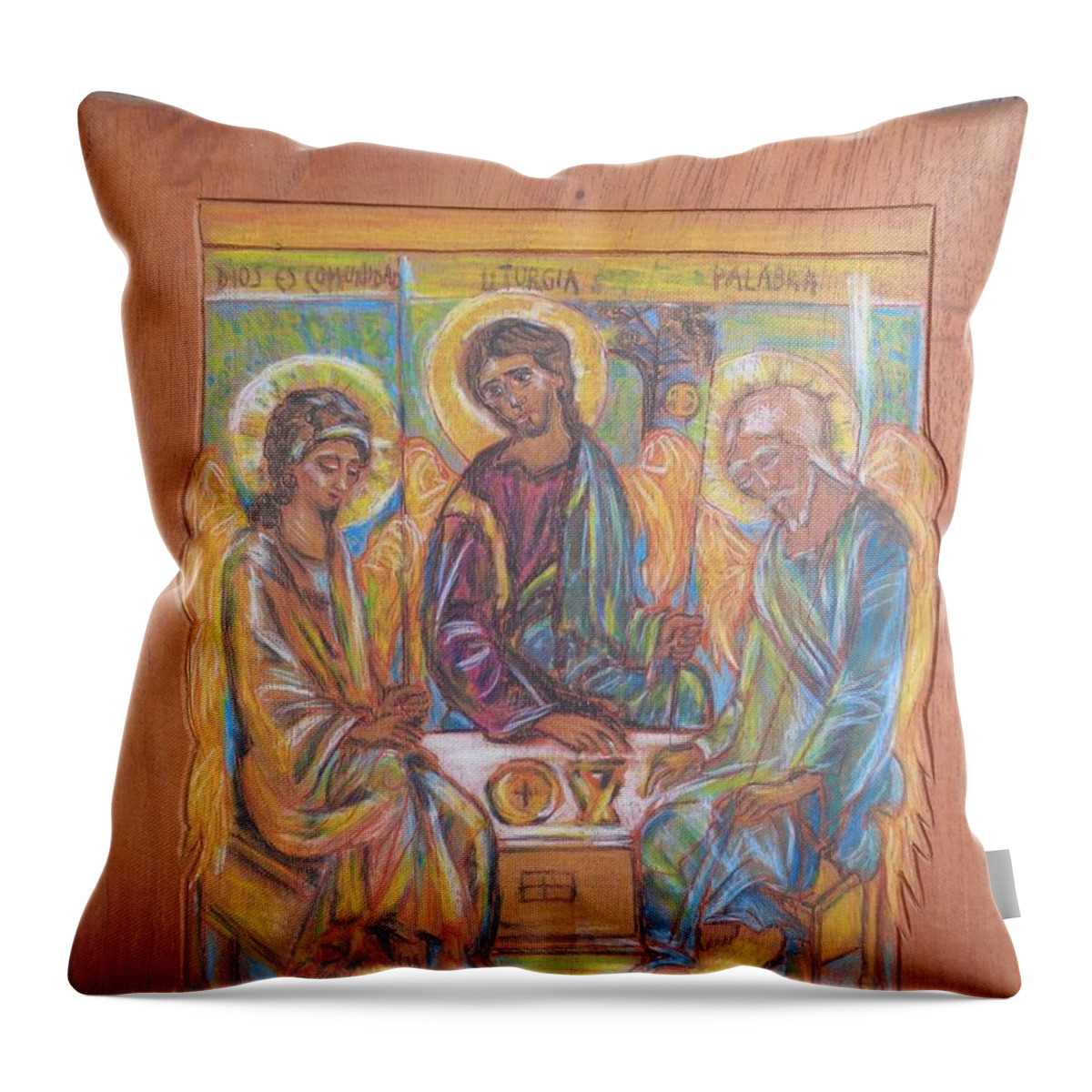 The Trinity Throw Pillow featuring the painting The Trinity by Sarah Hornsby