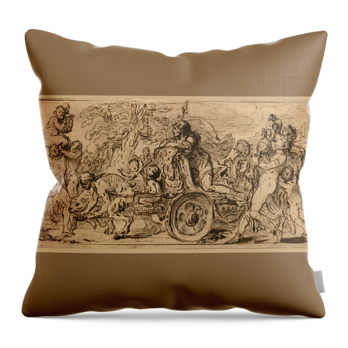 Gabriel De Saint-aubin Throw Pillow featuring the drawing The Triumph of Bacchus by Gabriel de Saint-Aubin