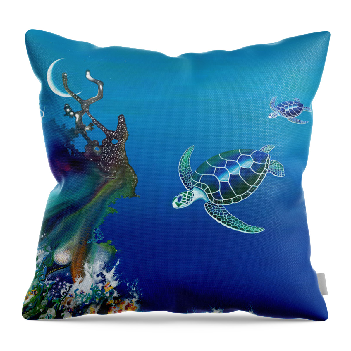 Beach House Throw Pillow featuring the painting The Twin Turtles of Oceania by Lee Pantas