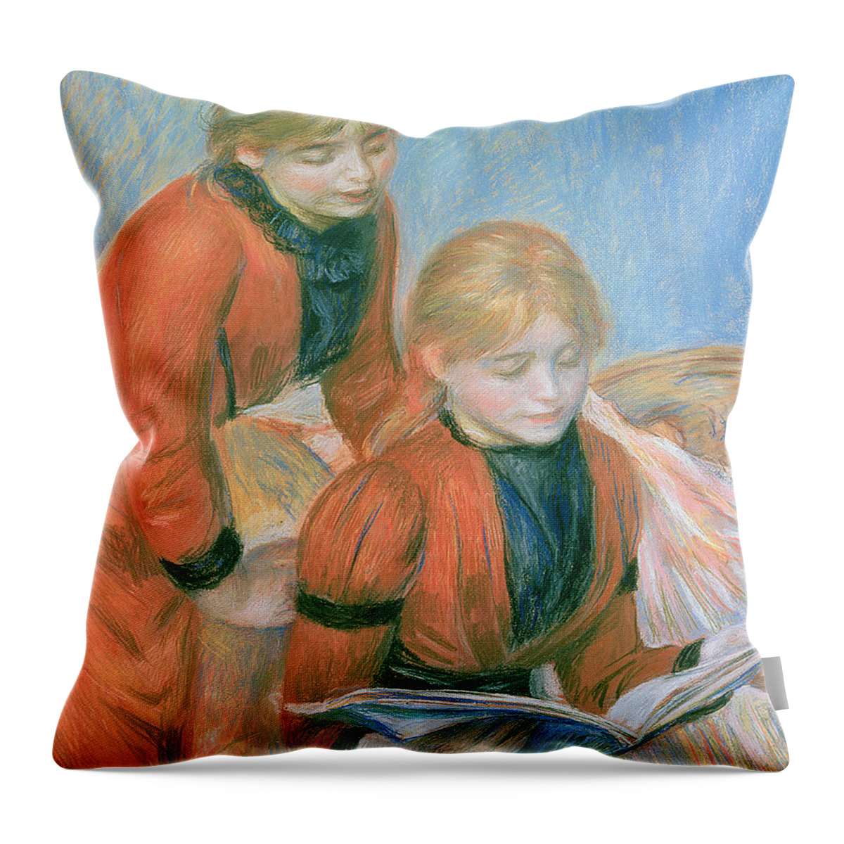 The Throw Pillow featuring the pastel The Two Sisters by Pierre Auguste Renoir