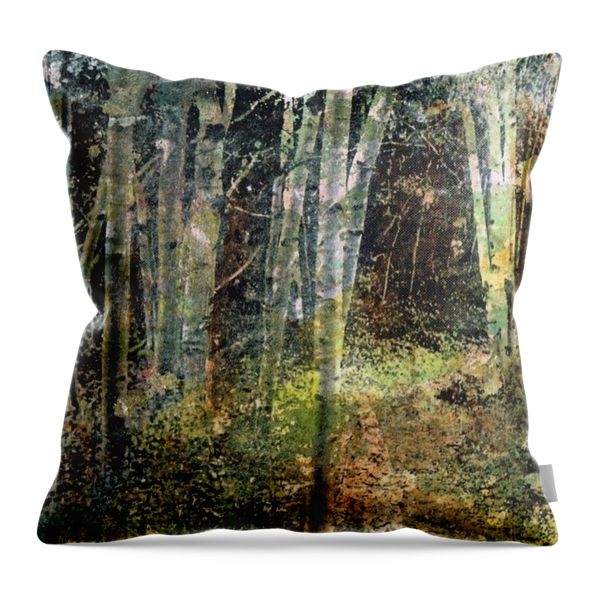 Aspens Throw Pillow featuring the painting The Underbrush by Frances Marino