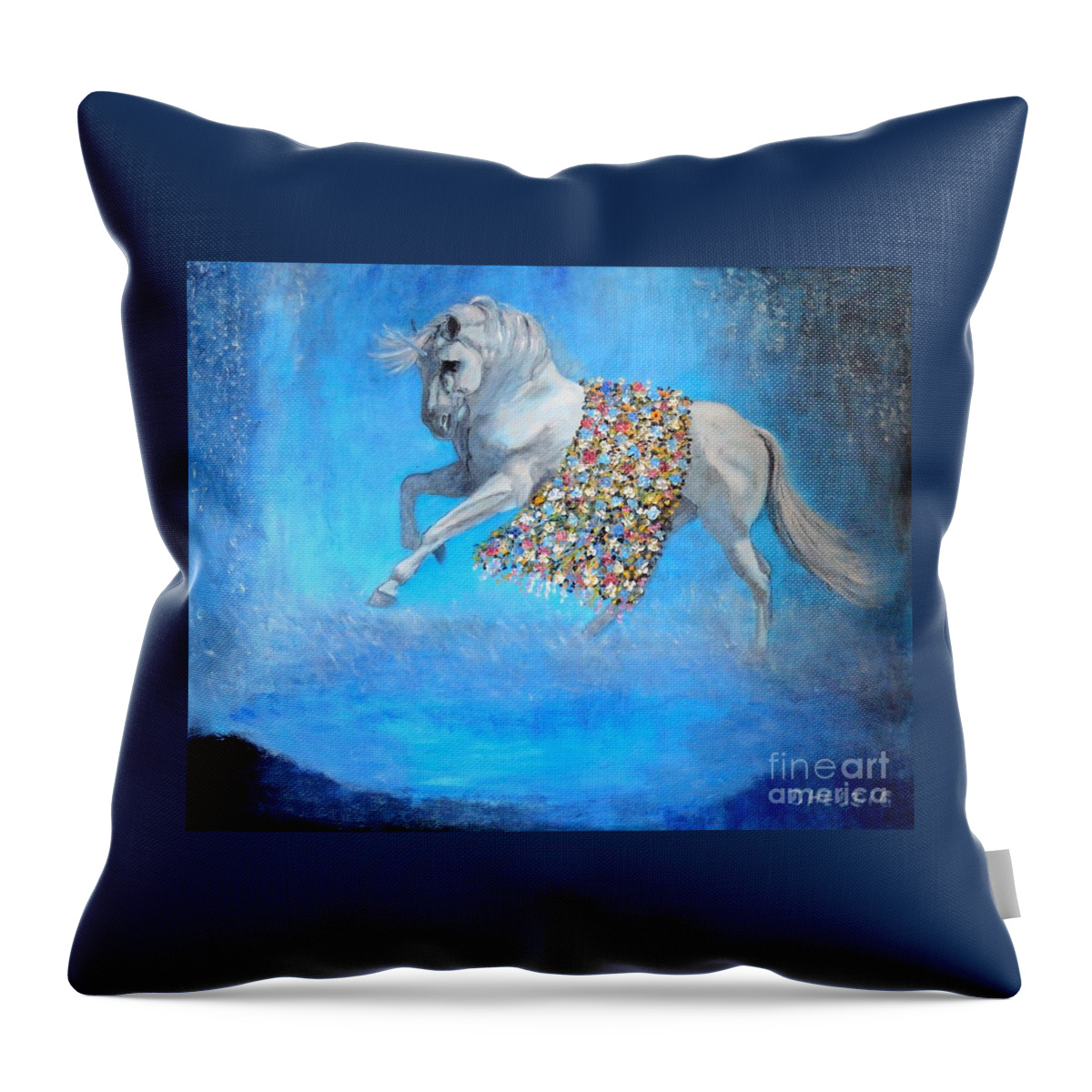 The Legendary Unicorn - Ferry-tale Throw Pillow featuring the painting The Unicorn by Dagmar Helbig