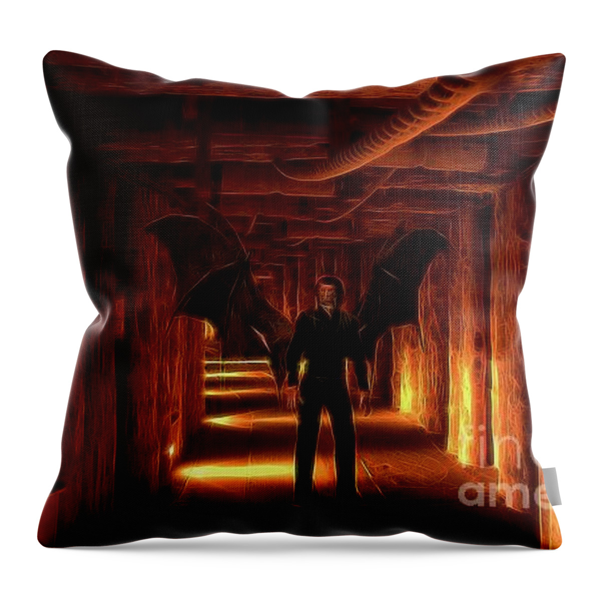Demon Throw Pillow featuring the digital art The Vampire Tunnel by Esoterica Art Agency
