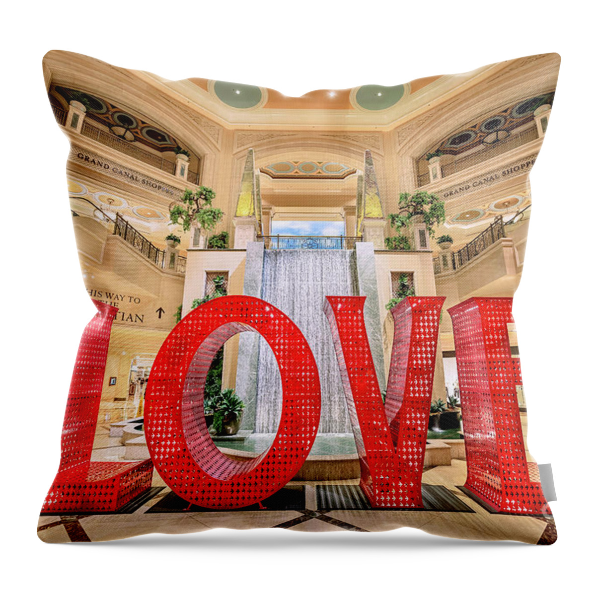 Venetian Throw Pillow featuring the photograph The Venetian Palazzo Love Sculpture by Aloha Art