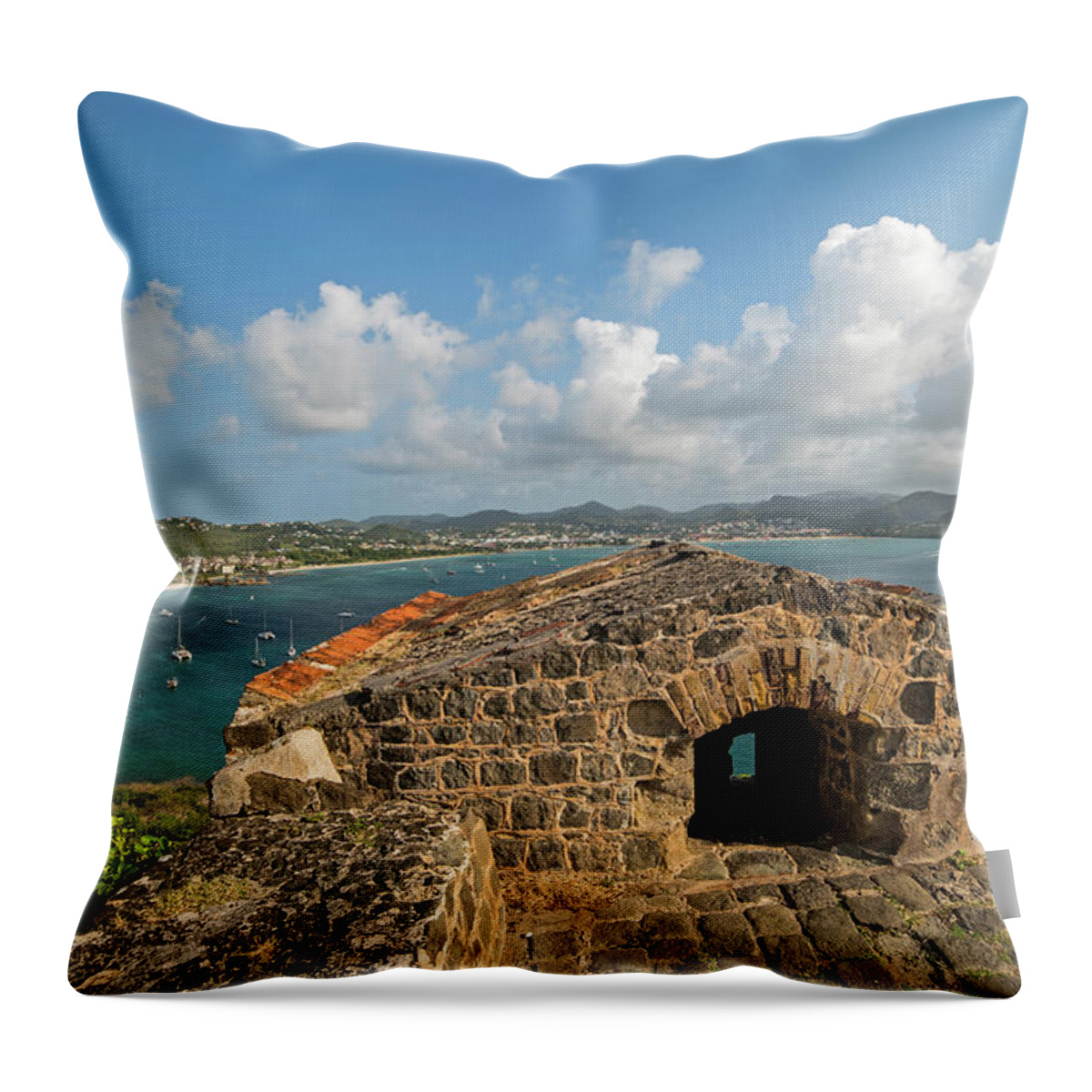 Pigeon Throw Pillow featuring the photograph The view from Fort Rodney on Pigeon Island Gros Islet Caribbean by Toby McGuire