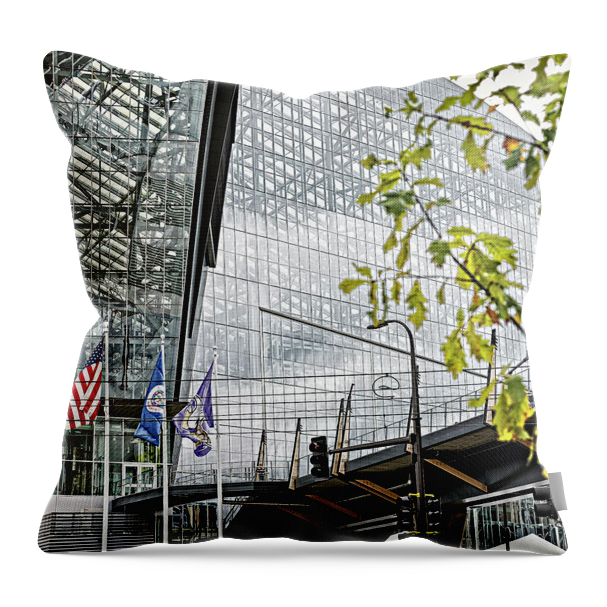 Us Bank Stadium Throw Pillow featuring the photograph The Vikings New Stadium by Susan Stone