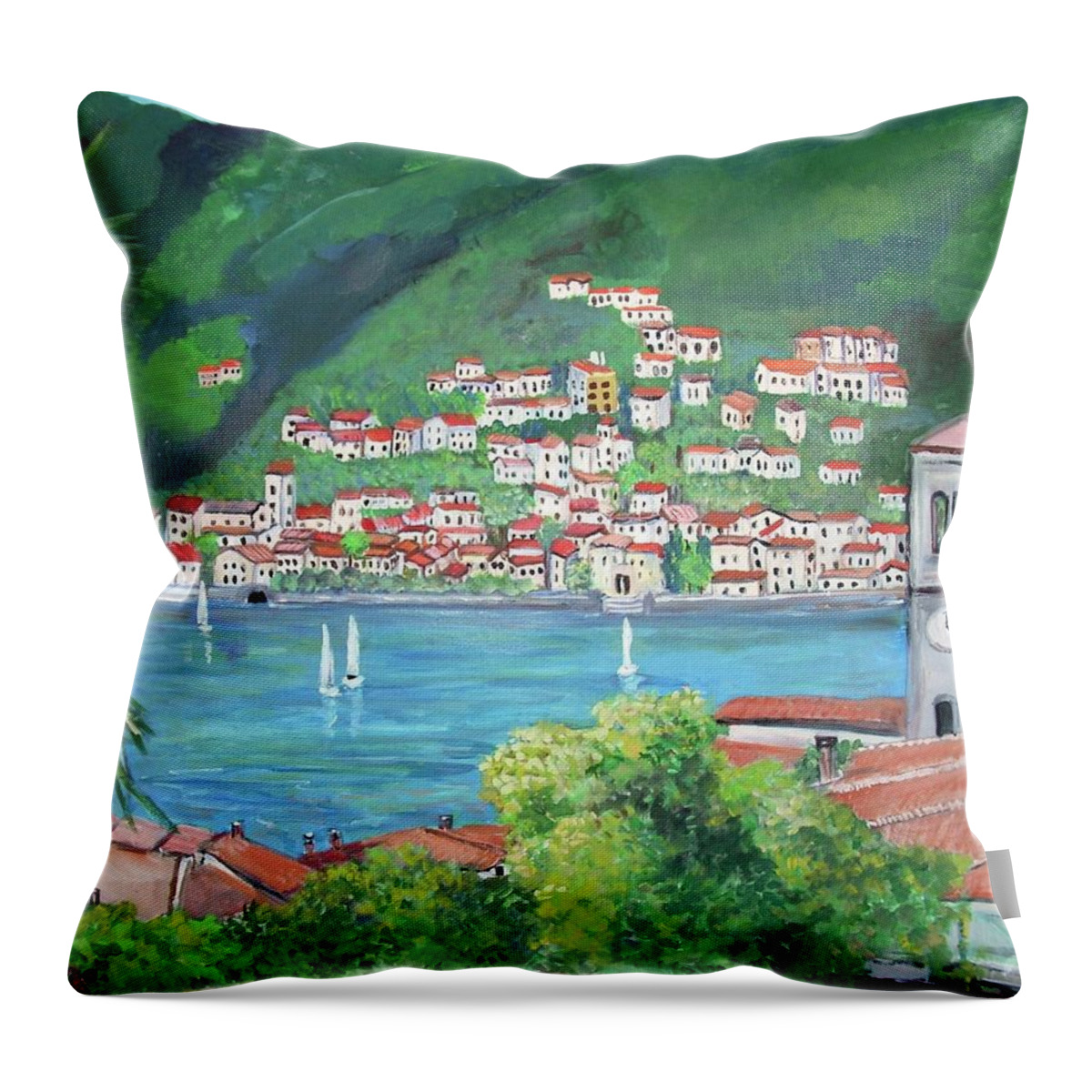 Lake Throw Pillow featuring the painting The Village of Torno by Teresa Dominici