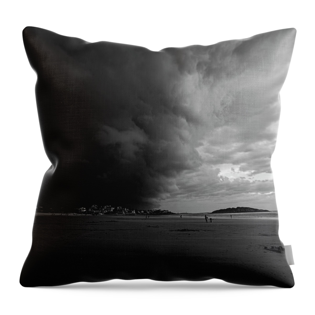 Gloucester Throw Pillow featuring the photograph The Wall of the Storm Good Harbor Beach Gloucester MA Black and White by Toby McGuire