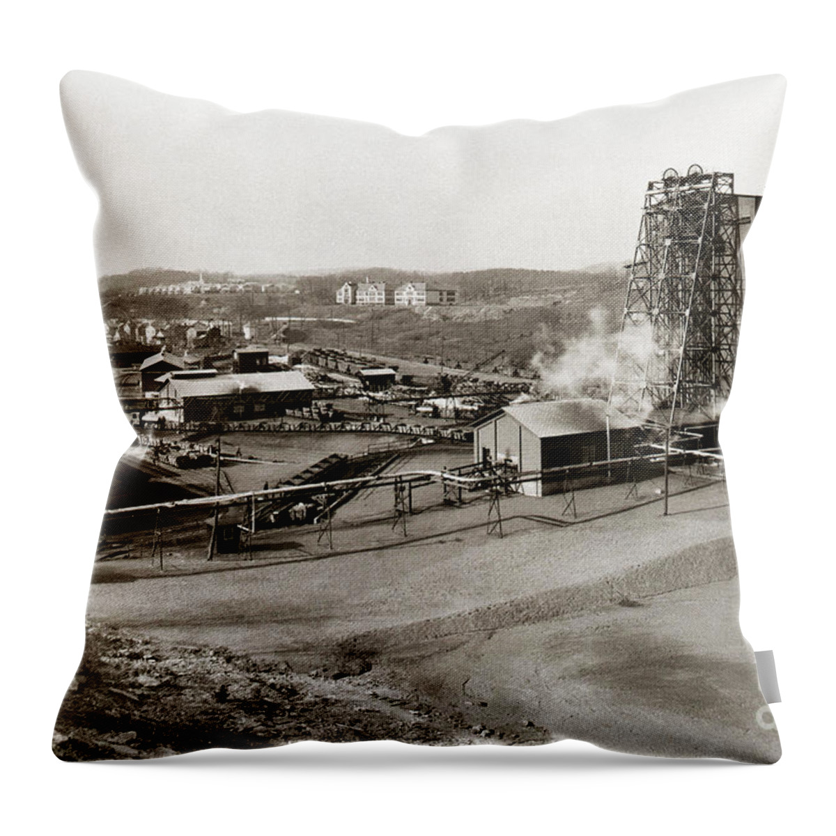  Wanamie Colliery Throw Pillow featuring the photograph The Wanamie Colliery Lehigh and Wilkes Barre Coal Co Wanamie PA early 1900s by Arthur Miller
